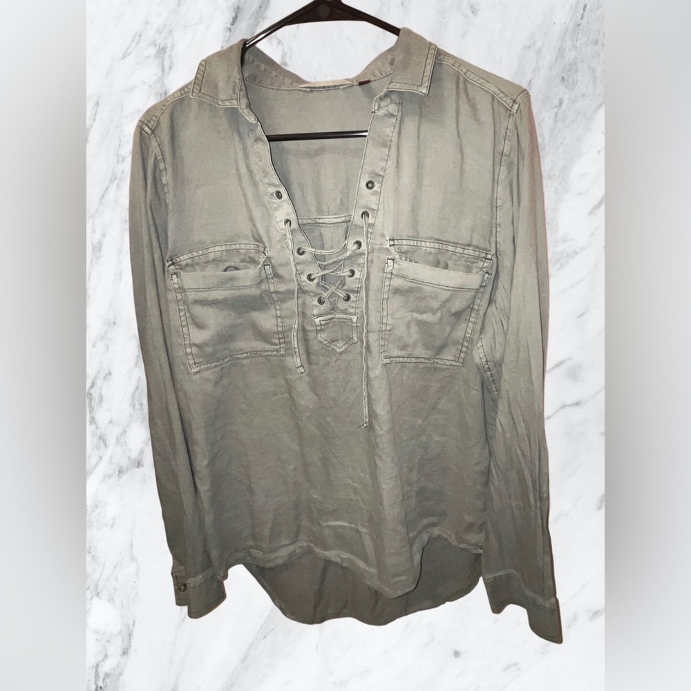 Army Green lace-up long sleeve